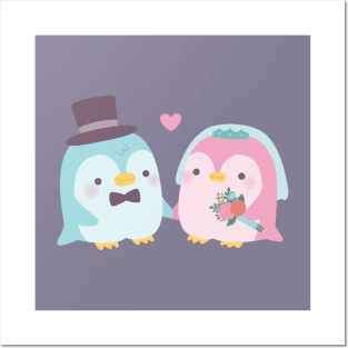 Cute Wedding Couple Penguin Groom and Bride Posters and Art